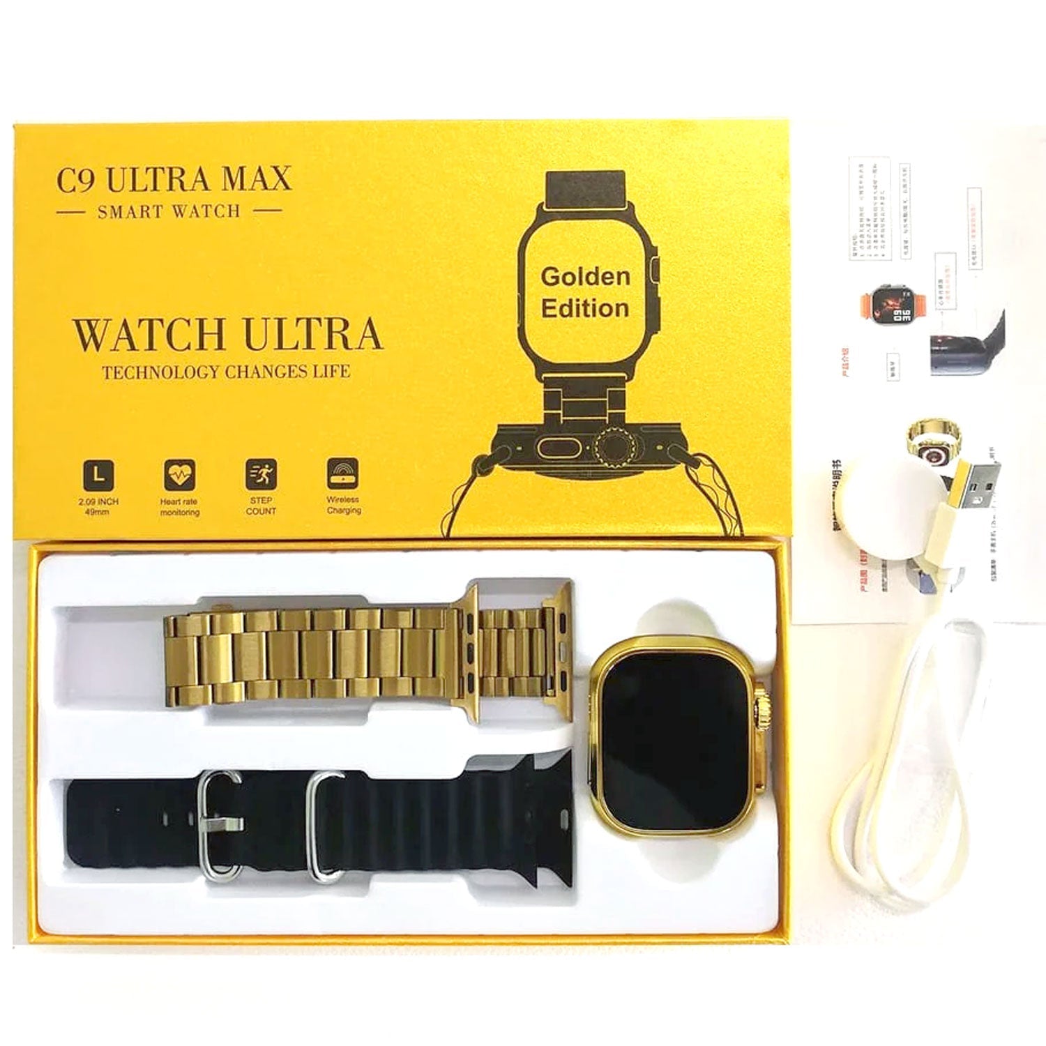 C9 Ultra Max Gold Edition Color Smartwatch 2.1 Inch Screen WITH Hryfine APP